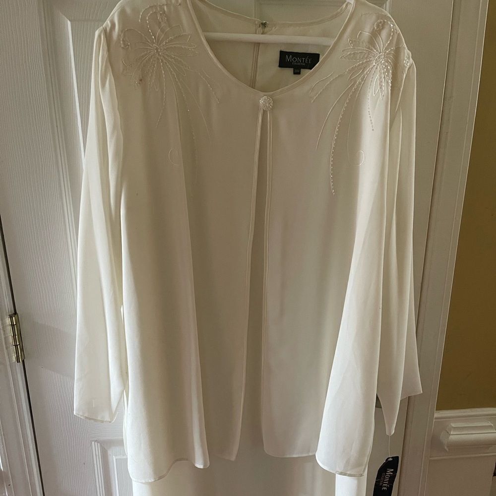 NWT Montée Collection Cream midi Embroidered midi dress beads embroidery SZ24W